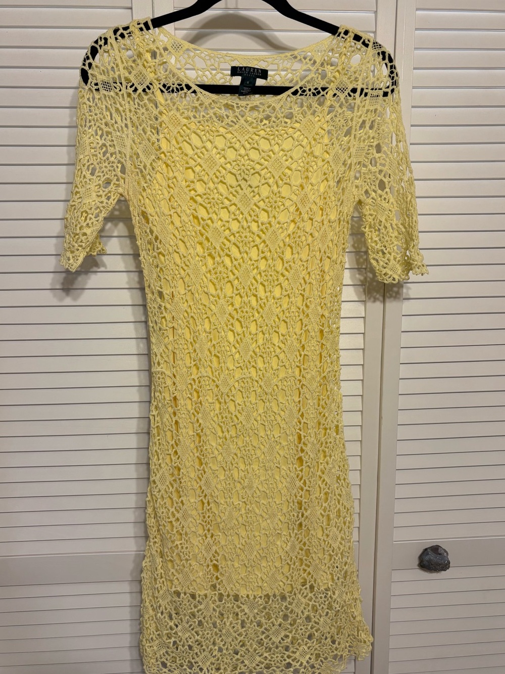 Ralph Lauren Pale Yellow Crochet Midi Dress